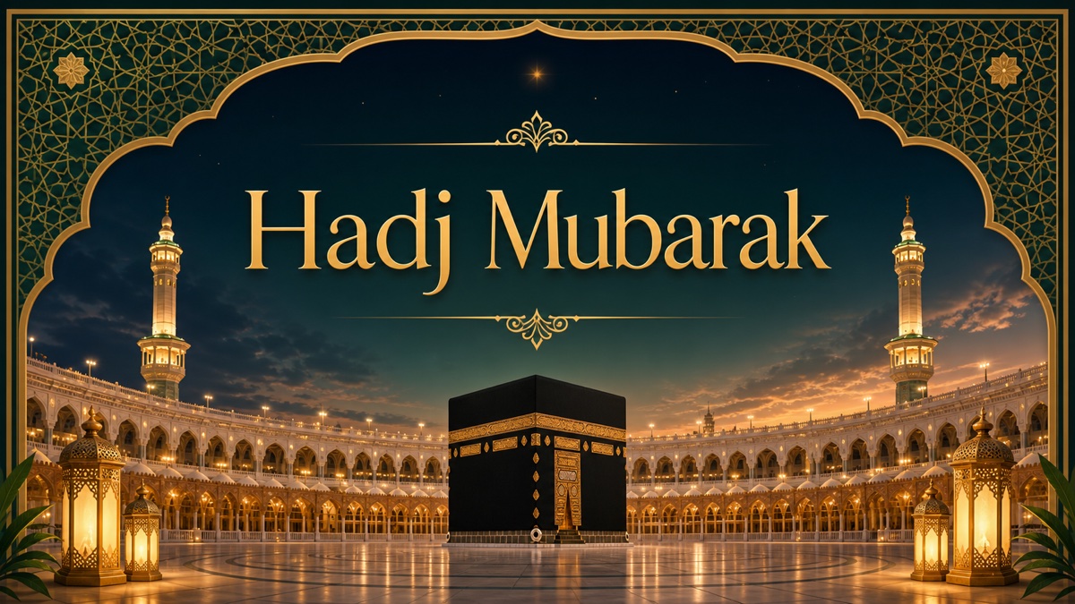 Hadj Mubarak-kaart met de Kaäba in groen en goud